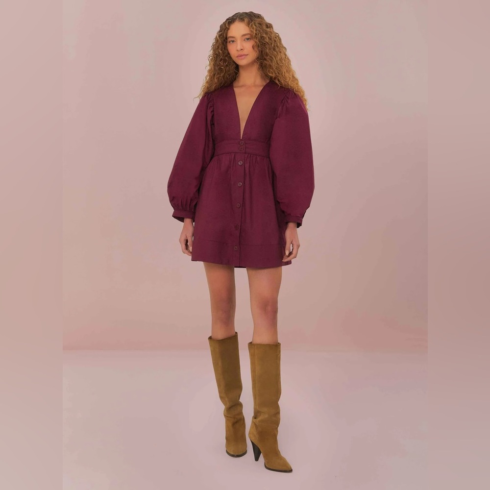 FARM Rio Plum Puff-Sleeve Mini Dress